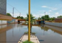 ASÍ SE PERCIBE EL PASO A DESNIVEL DE LA 200 EN CIUDAD OBREGÓN, DESPUÉS DE LAS LLUVIAS REGISTRADAS LAS PRIMERAS HORAS DE ESTE MARTES.